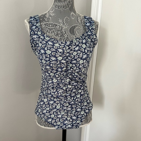 NWOT Island Pearls Women’s 12 Blue Seashell One Piece Ruched Front Bathing Suit. - Picture 1 of 16